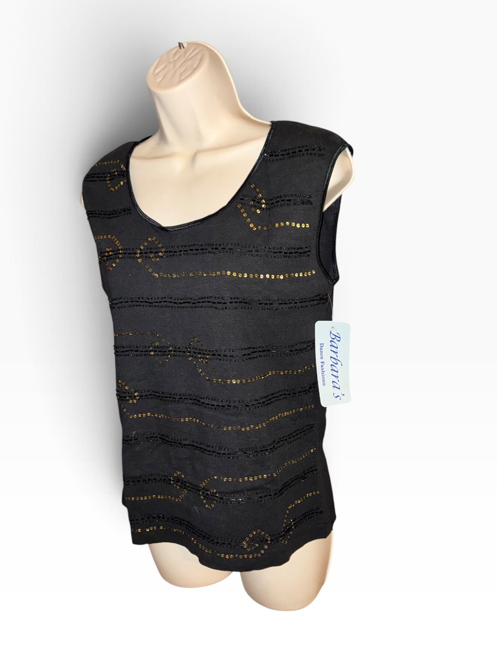 Black Sleeveless Sequin Wave Tank Top - Picture 3 of 9